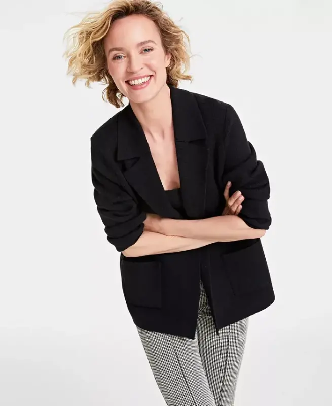 Women's Sweater Blazer, Created for Modazone - Deep Black - 1