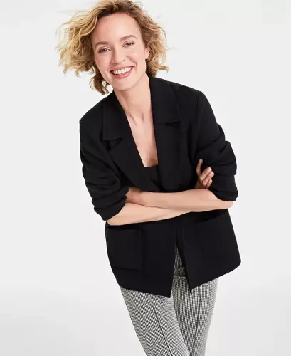 Women's Sweater Blazer, Created for Modazone - Deep Black 