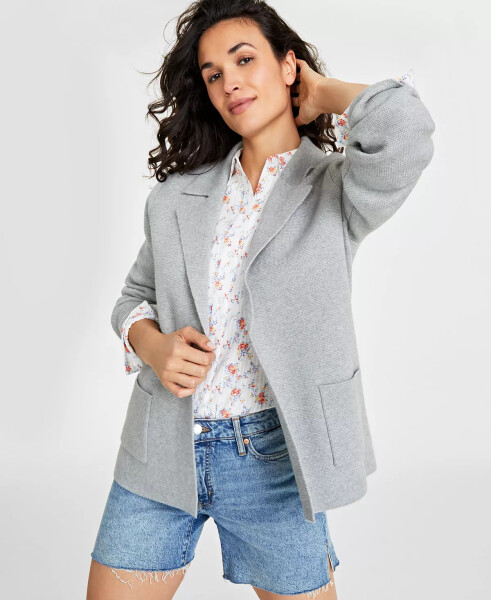 Women's Sweater Blazer, Created for Modazone Light Grey Heather - 4