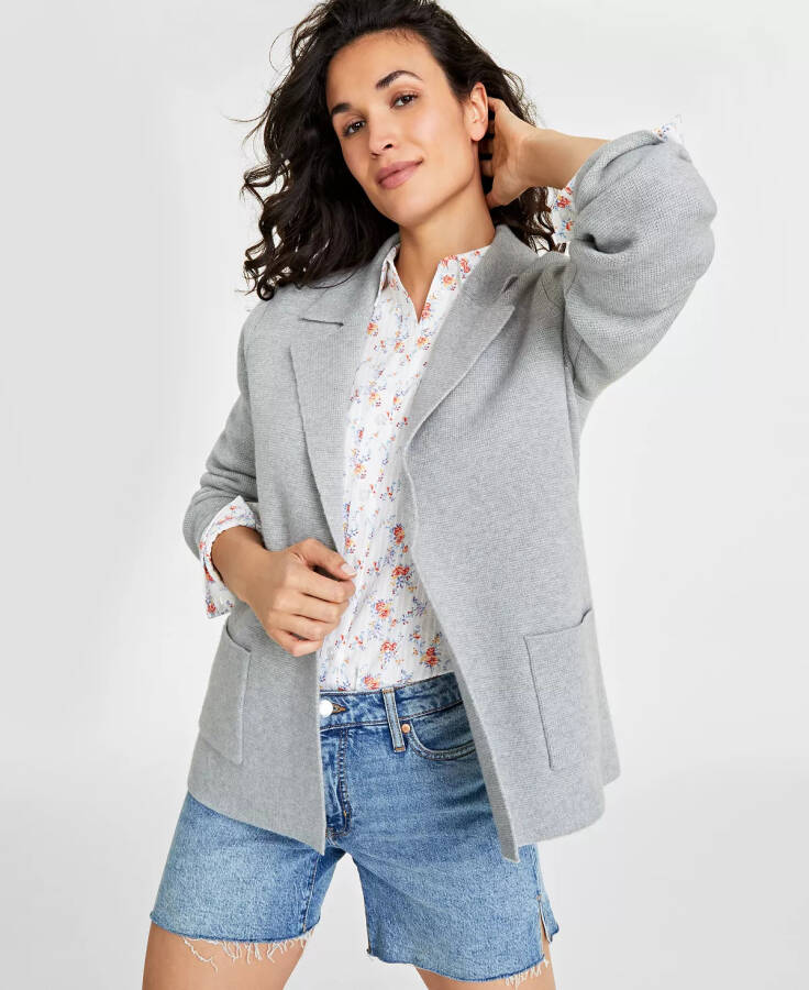 Women's Sweater Blazer, Created for Modazone Light Grey Heather - 4