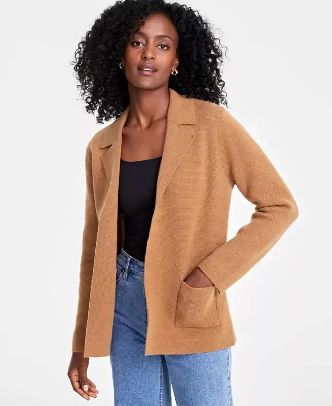 Women's Sweater Blazer, Created for Modazone - Salty Nut - 1
