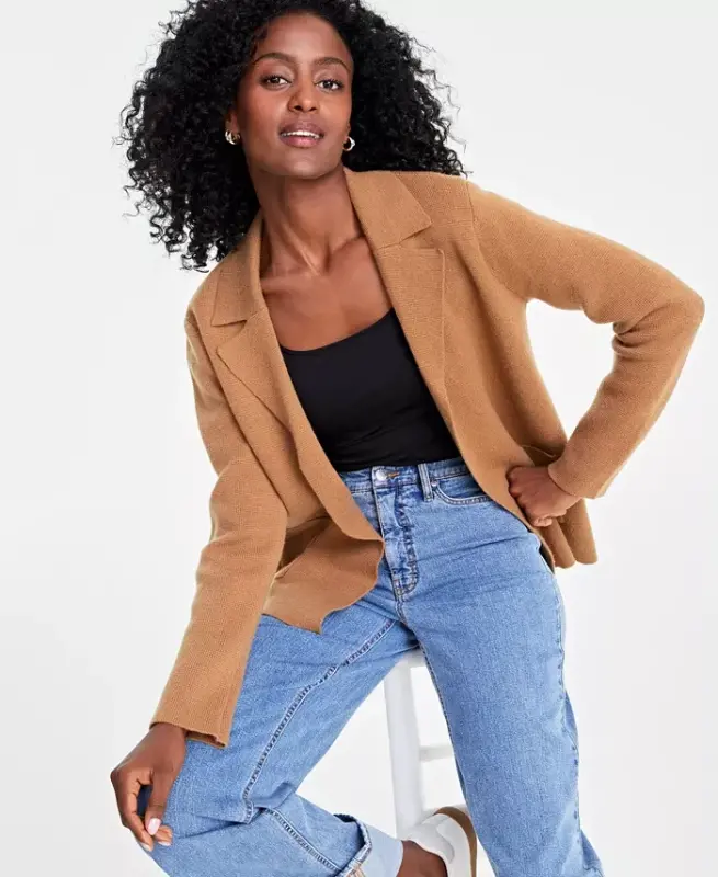Women's Sweater Blazer, Created for Modazone - Salty Nut - 2