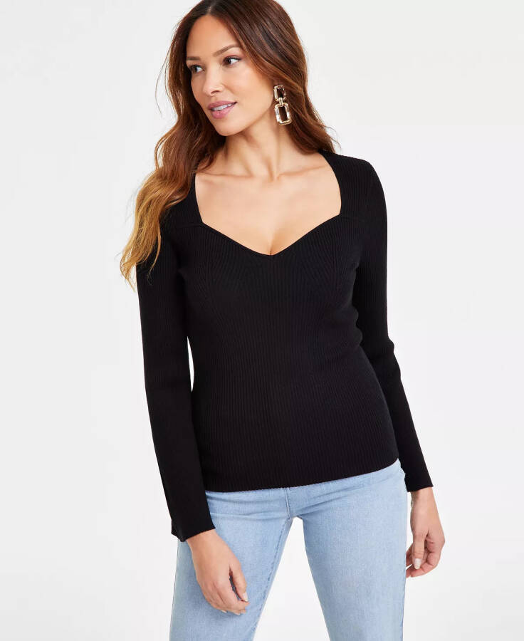 Women's Sweetheart-Neck Sweater, Exclusively at Modazone Deep Black - 1