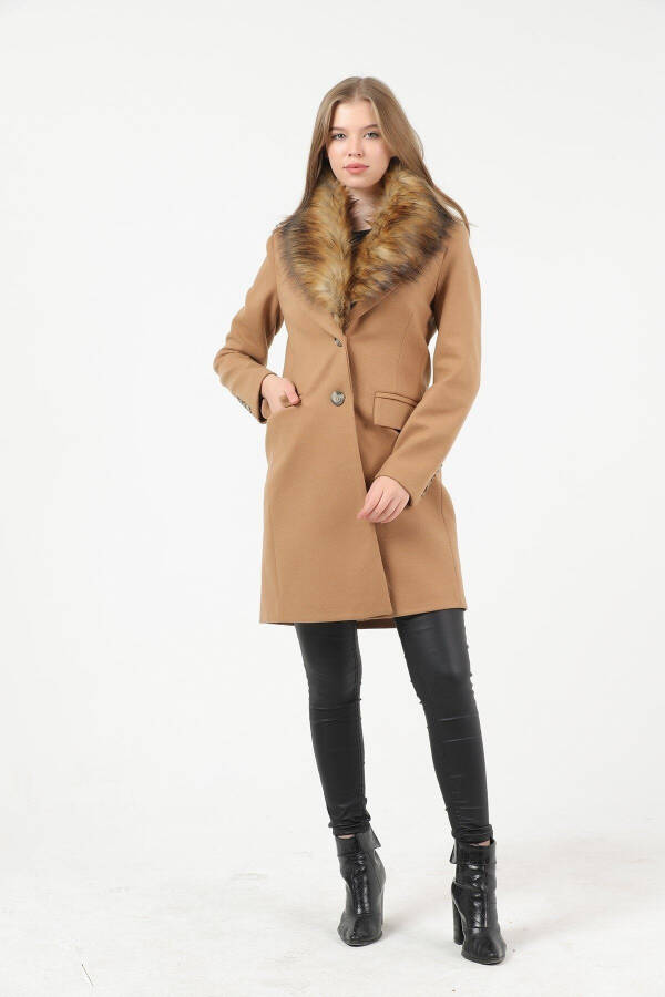 Women's Tan Collared Fur Coat - 1