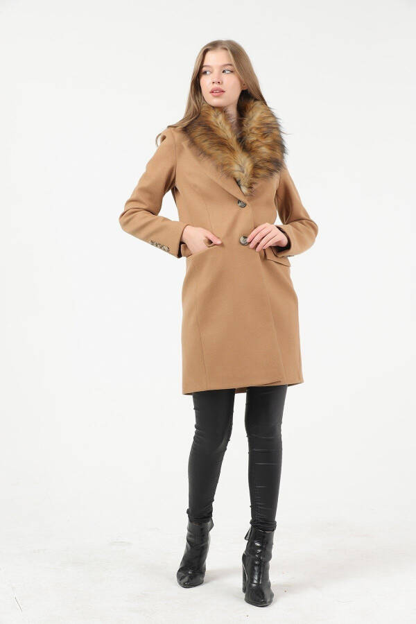 Women's Tan Collared Fur Coat - 2