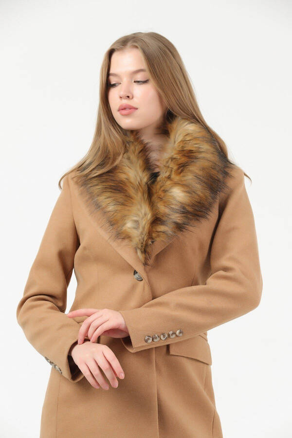 Women's Tan Collared Fur Coat - 4