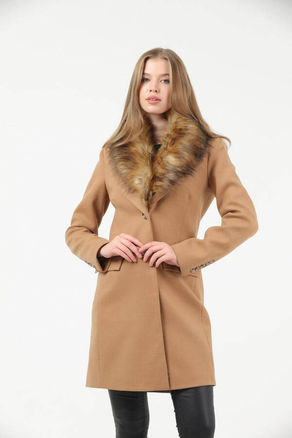 Women's Tan Collared Fur Coat - 5