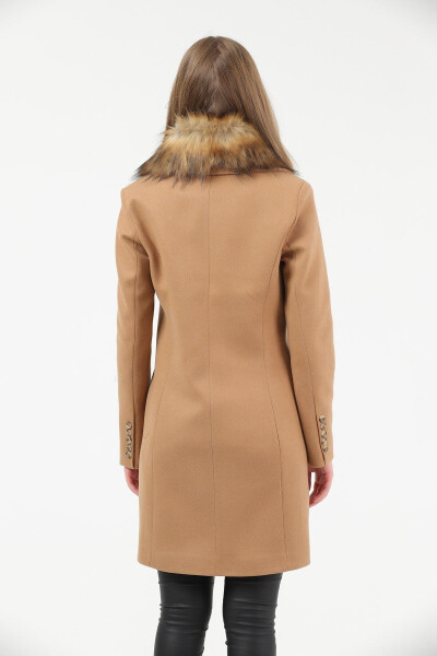 Women's Tan Collared Fur Coat - 6