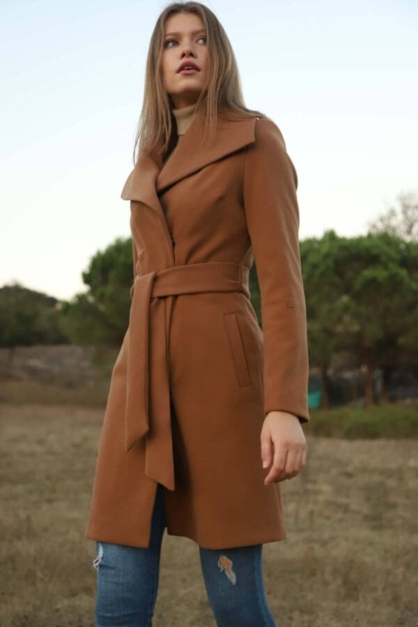 Women's Tan Tonal Wool Fit Coat - 1