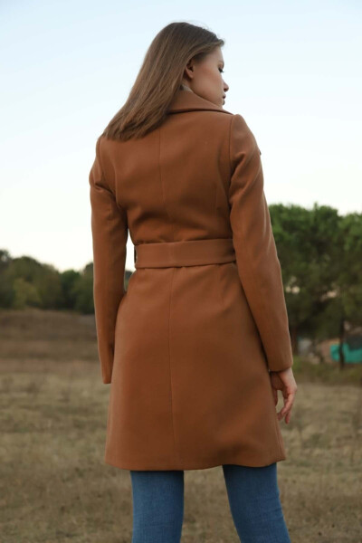 Women's Tan Tonal Wool Fit Coat - 4