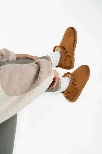 Women's Tan Ultra Mini Suede Short Ankle Winter Warm Fur Lined Winter Sole Boot-Cinnamon - 4