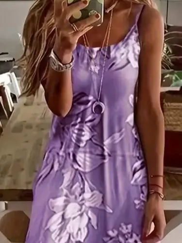 Women's Tank Top Round Neck Skirt Wide Cut Patterned Süprem Dress - BÜYÜKBEDENIZ (1)