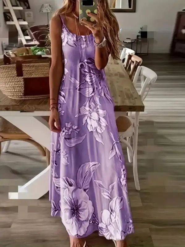 Women's Tank Top Round Neck Skirt Wide Cut Patterned Süprem Dress - 3