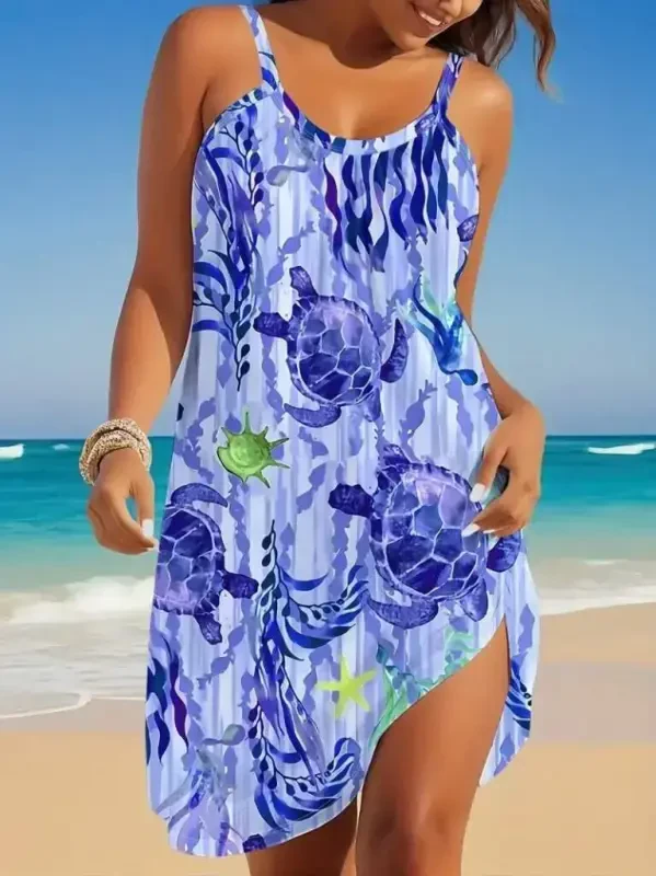 Women's Tank Top Round Neck Turtle Patterned Supima Dress - BÜYÜKBEDENIZ