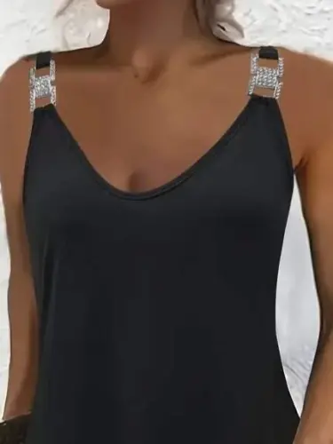 Women's Tank Top V Neck Buckle Detailed Crinkle Crepe Dress - BÜYÜKBEDENIZ (1)