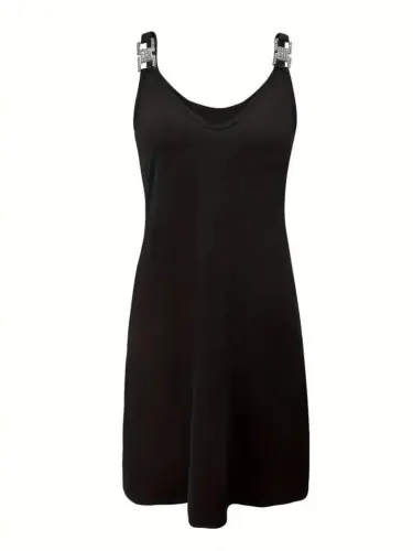 Women's Tank Top V Neck Buckle Detailed Crinkle Crepe Dress - 4