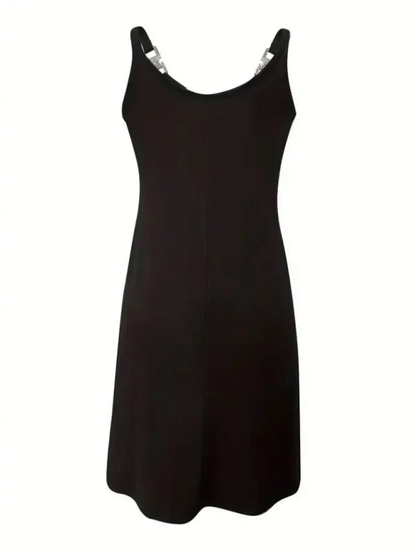 Women's Tank Top V Neck Buckle Detailed Crinkle Crepe Dress - 5