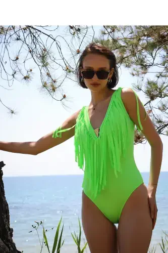 Women's Tassel Neon Green Swimsuit 34023 - 4