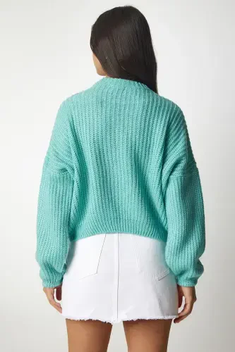 Women's Teal Balloon Sleeve Basic Knit Sweater BV00098-Teal - 5