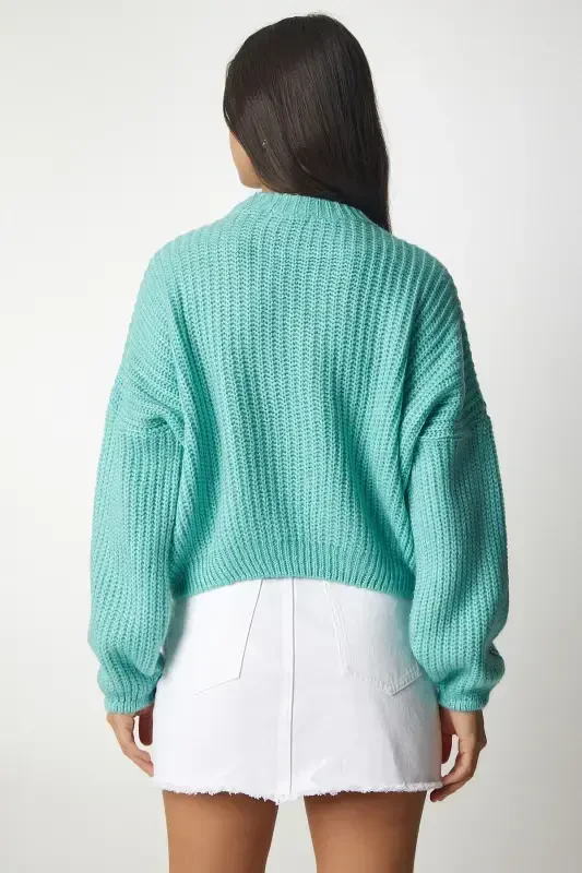 Women's Teal Balloon Sleeve Basic Knit Sweater BV00098-Teal - 5