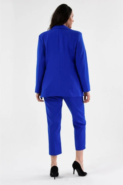 Women's Teal Blazer Jacket with Belt, Pockets and Wide Leg Trousers Plus Size Suit - 6