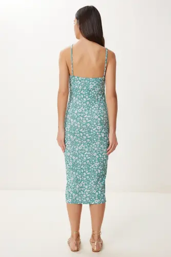 Women's Teal Floral Slit Summer Knit Dress CI00029-Teal - 5