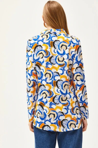 Women's Teal Geometric Patterned Woven Shirt GML-19001174 - OLALOOK (1)