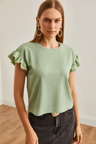 Women's Teal Ruffle Sleeve Tank Top TSH- - 12