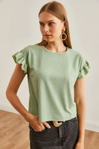 Women's Teal Ruffle Sleeve Tank Top TSH- - 13