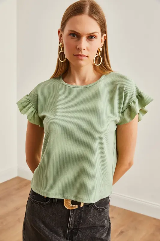 Women's Teal Ruffle Sleeve Tank Top TSH- - 14