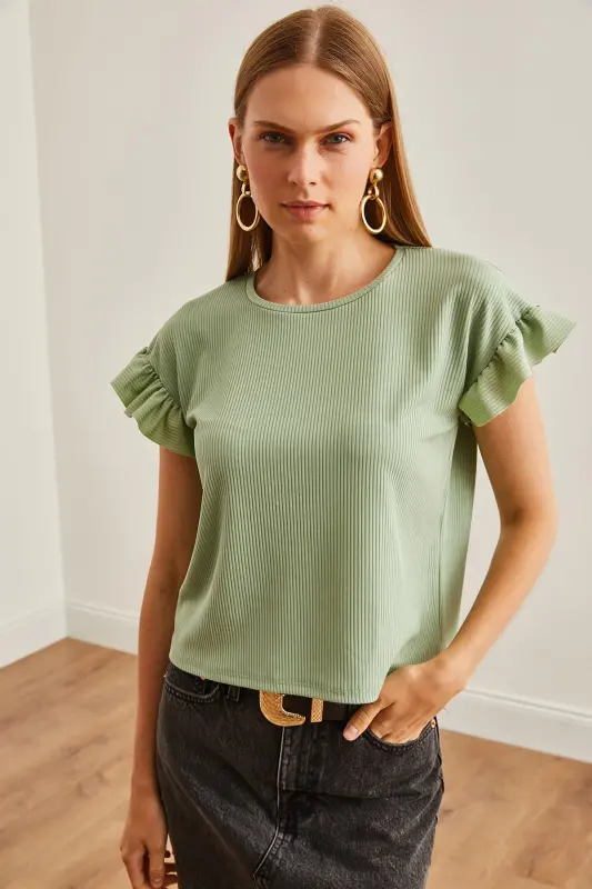 Women's Teal Ruffle Sleeve Tank Top TSH- - 2