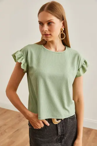 Women's Teal Ruffle Sleeve Tank Top TSH- - 5