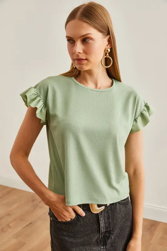 Women's Teal Ruffle Sleeve Tank Top TSH- - 5