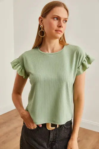 Women's Teal Ruffle Sleeve Tank Top TSH- - 6