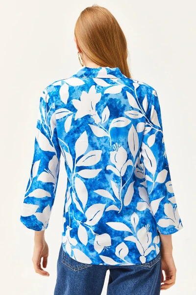 Women's Teal Watercolor Effect Woven Shirt GML-19001178 - OLALOOK (1)