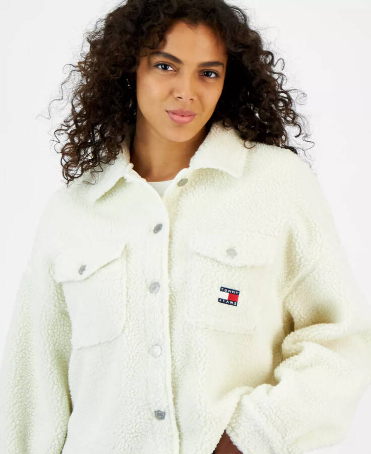 Women's Teddy Logo Badge Button-Front Overshirt ANCIENT WHITE - 3