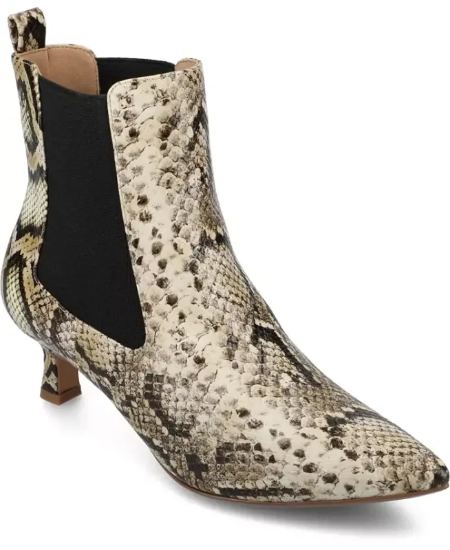 Women's Tenlee Pointed Toe Kitten Heel Dress Booties - Snake - JOURNEE COLLECTION