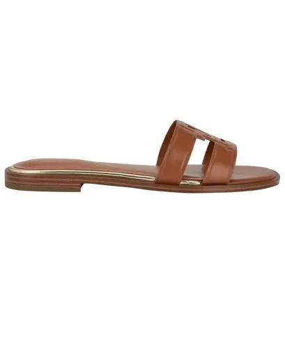 Women's Terenz Logo Strap Flat Slide Sandals - Cognac - 2