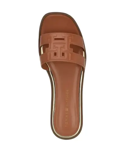 Women's Terenz Logo Strap Flat Slide Sandals - Cognac - 4