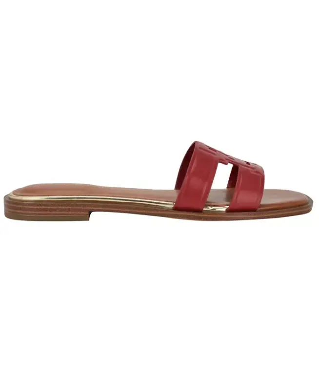 Women's Terenz Logo Strap Flat Slide Sandals - Red - 2
