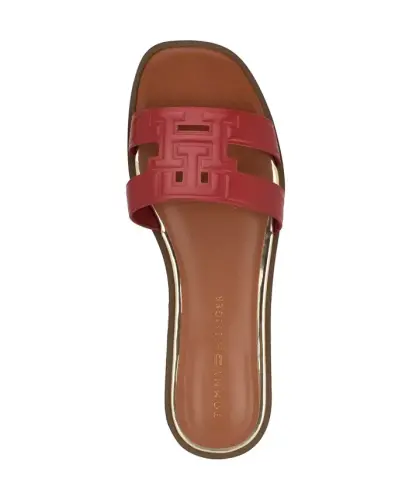 Women's Terenz Logo Strap Flat Slide Sandals - Red - 4
