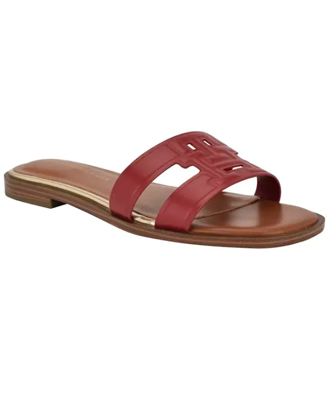 Women's Terenz Logo Strap Flat Slide Sandals - Red - 1