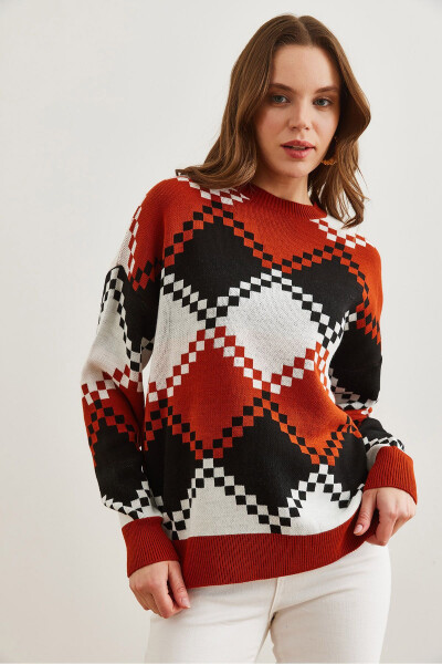 Women's Terracotta Baklava Pattern Oversized Knit Sweater KZK-19000834 - OLALOOK (1)