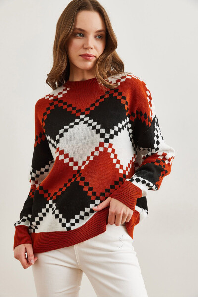 Women's Terracotta Baklava Pattern Oversized Knit Sweater KZK-19000834 - 3