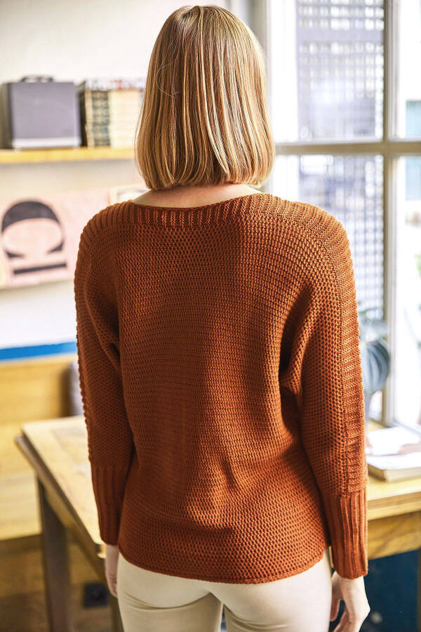 Women's Terracotta Sleeve Detail Honeycomb Knit Sweater - 5
