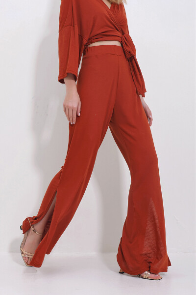 Women's Terracotta Slit Wide Leg Pants ALC-X11433 - 1