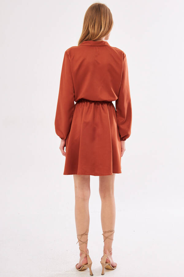 Women's Terracotta Wrap V-Neck Dress with Elastic Sleeves and Waist ARM-24Y001013 - 10