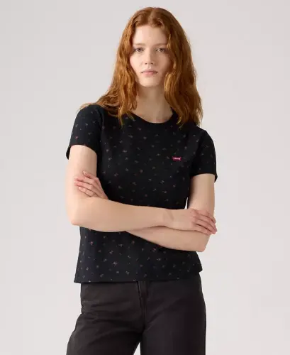 Women's The Perfect Crew Neck Cotton T-Shirt - Curie Ditsy Anthracite Night 