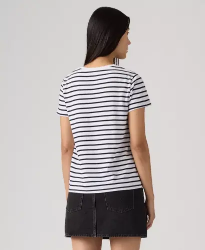 Women's The Perfect Crew Neck Cotton T-Shirt - Emily Stripe Bright White Navy Blazer - 2