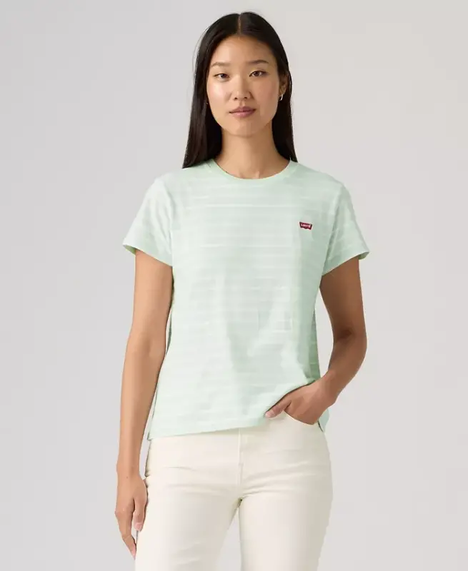 Women's The Perfect Crew Neck Cotton T-Shirt - Emily Stripe Pale Blue - 1